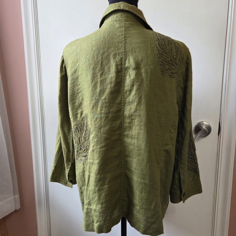 CHICO'S Linen Beaded Jacket Green Large - Picture 5 of 8